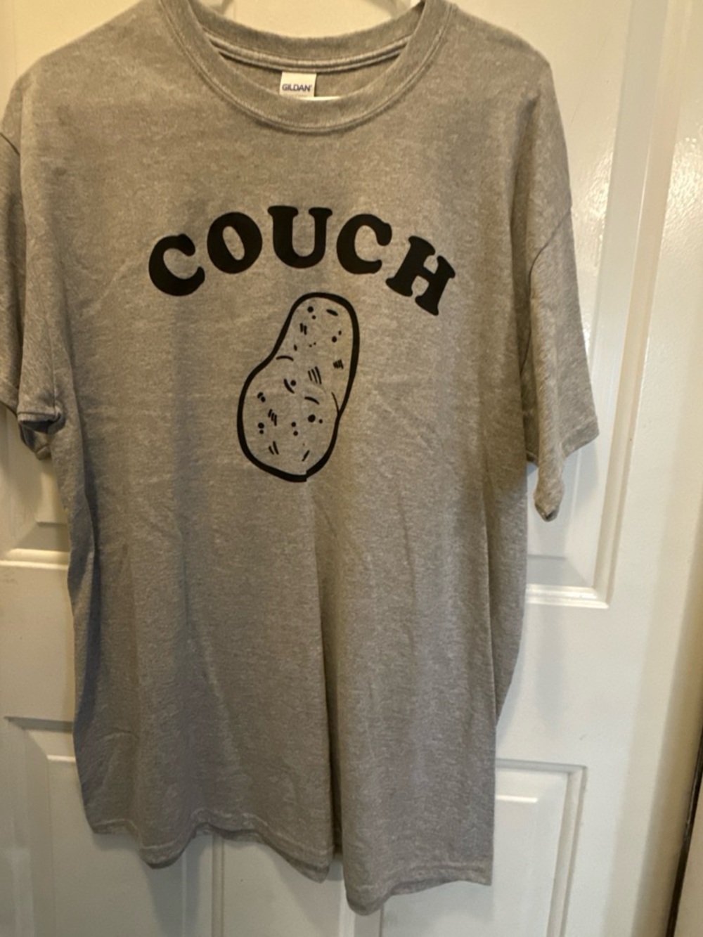 Gildan Gray Tee with Black 'COUCH' Potato Graphic